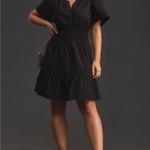 Anthropologie Somerset Black Linen Mini Dress - Med Petite